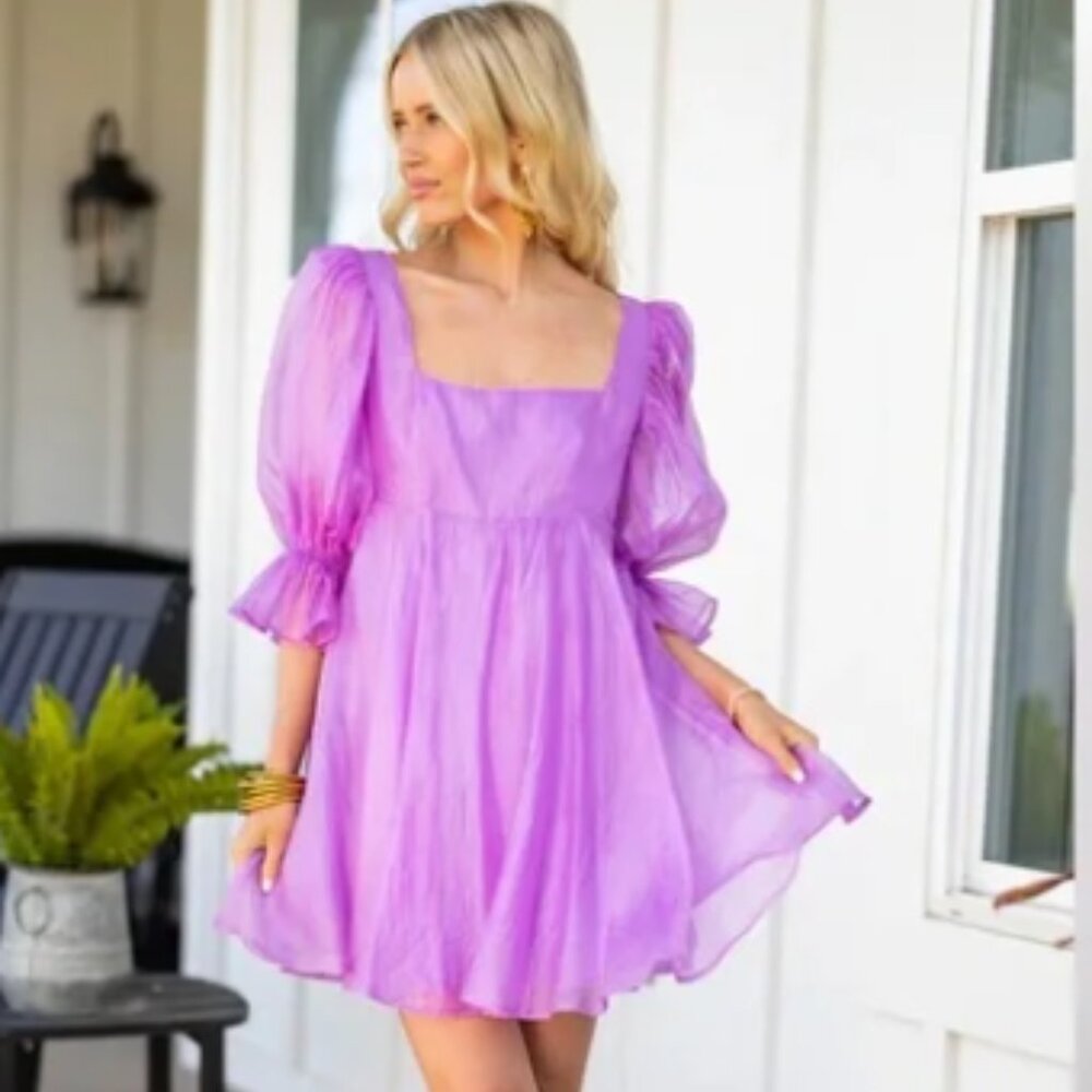 Betsy Puff Sleeve Babydoll Dress - Lavender